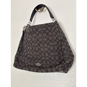 Coach Signature‎ Jacquard Purse Handbag Hobo Style Black and Grey
